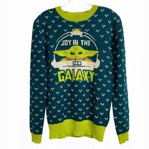 Star Wars Joy In The Galaxy Pullover Sweater Size S Baby Yoda Cozy Green Holiday
